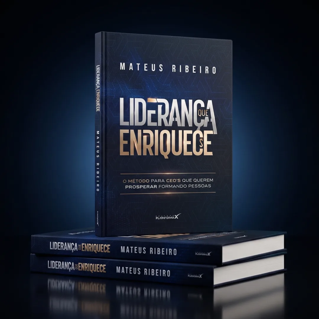 Mateus Ribeiro segurando o livro Liderança que Enriquece