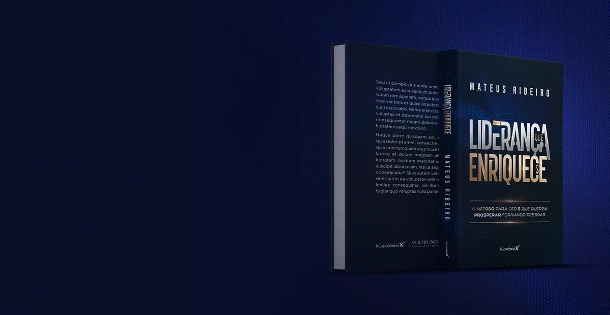 Mockup do livro físico Liderança que Enriquece, de Mateus Ribeiro